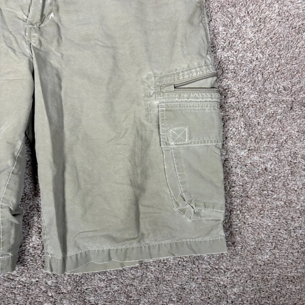 Vintage Kuhl Mens Khaki Tan Cotton Nylon Cargo Shorts Adjustable Waist Size L